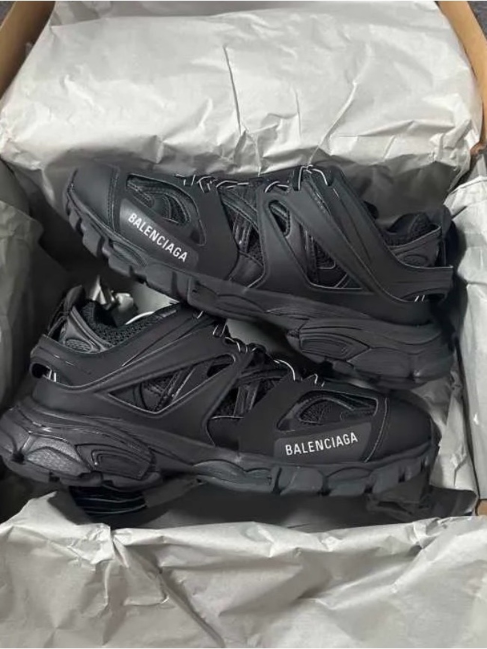 Balenciaga Men’s All-Black Layered Trail Sneaker